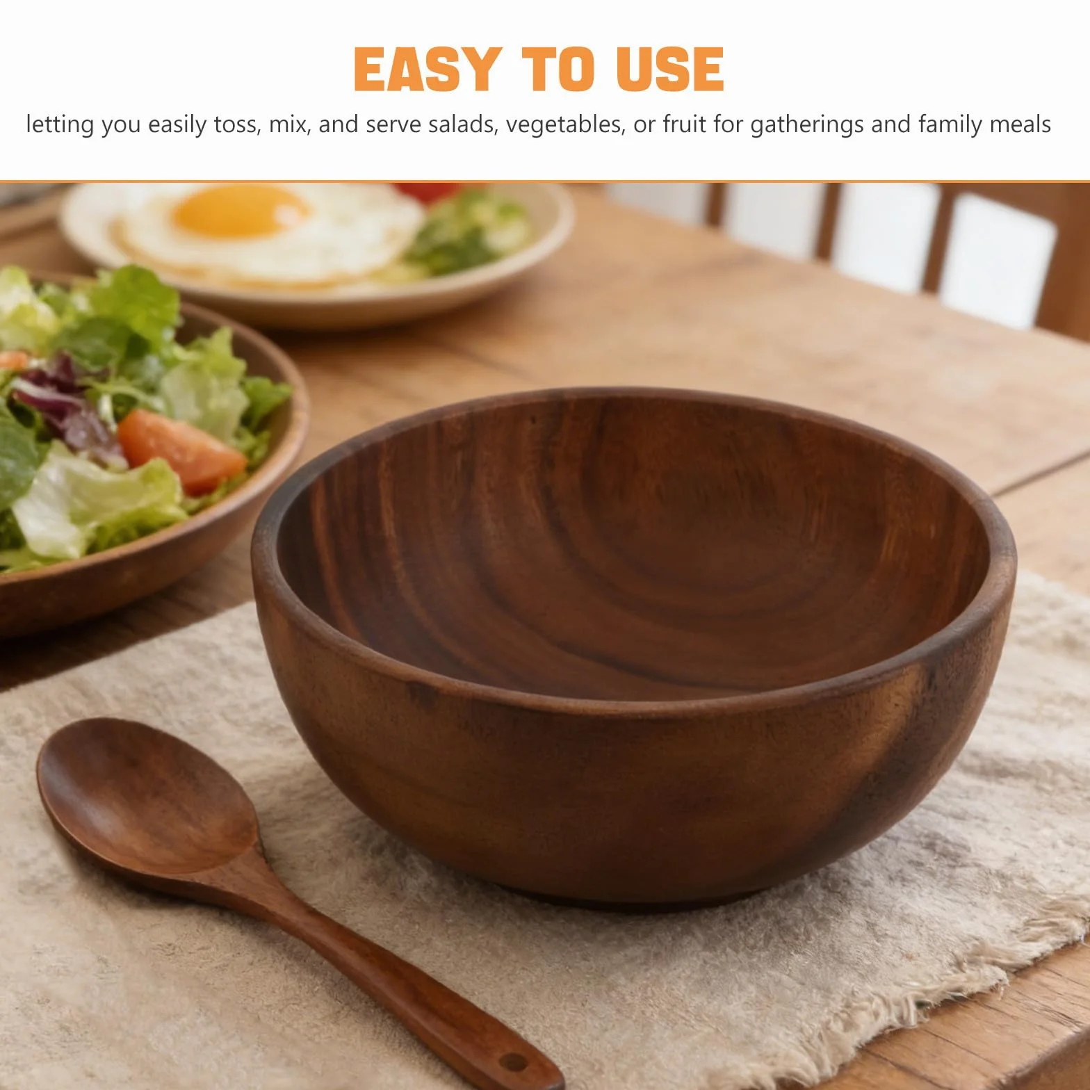Juego de Ensaladera de Madera de Acacia de 2,5 L con Cucharas y Tenedor para Ensaladas, Diseño Rústico y Capacidad Generosa para Uso Diario y Ocasiones Obsequios