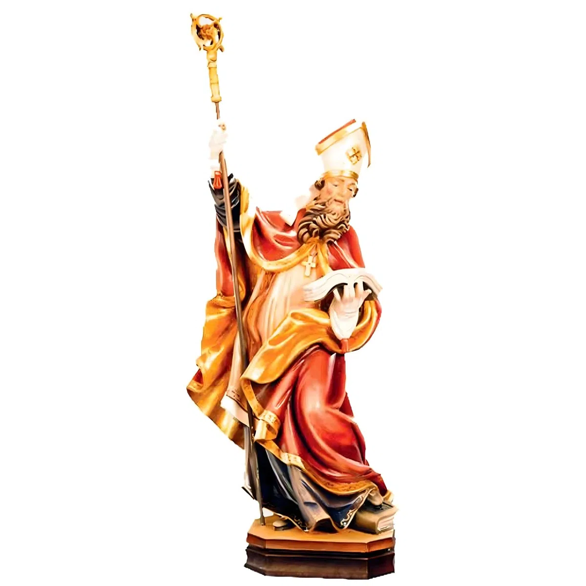 San Vitale esculpido con libro y cera de madera 60 cm | Madera coloreada a mano en Val Gardena | Figura Belén