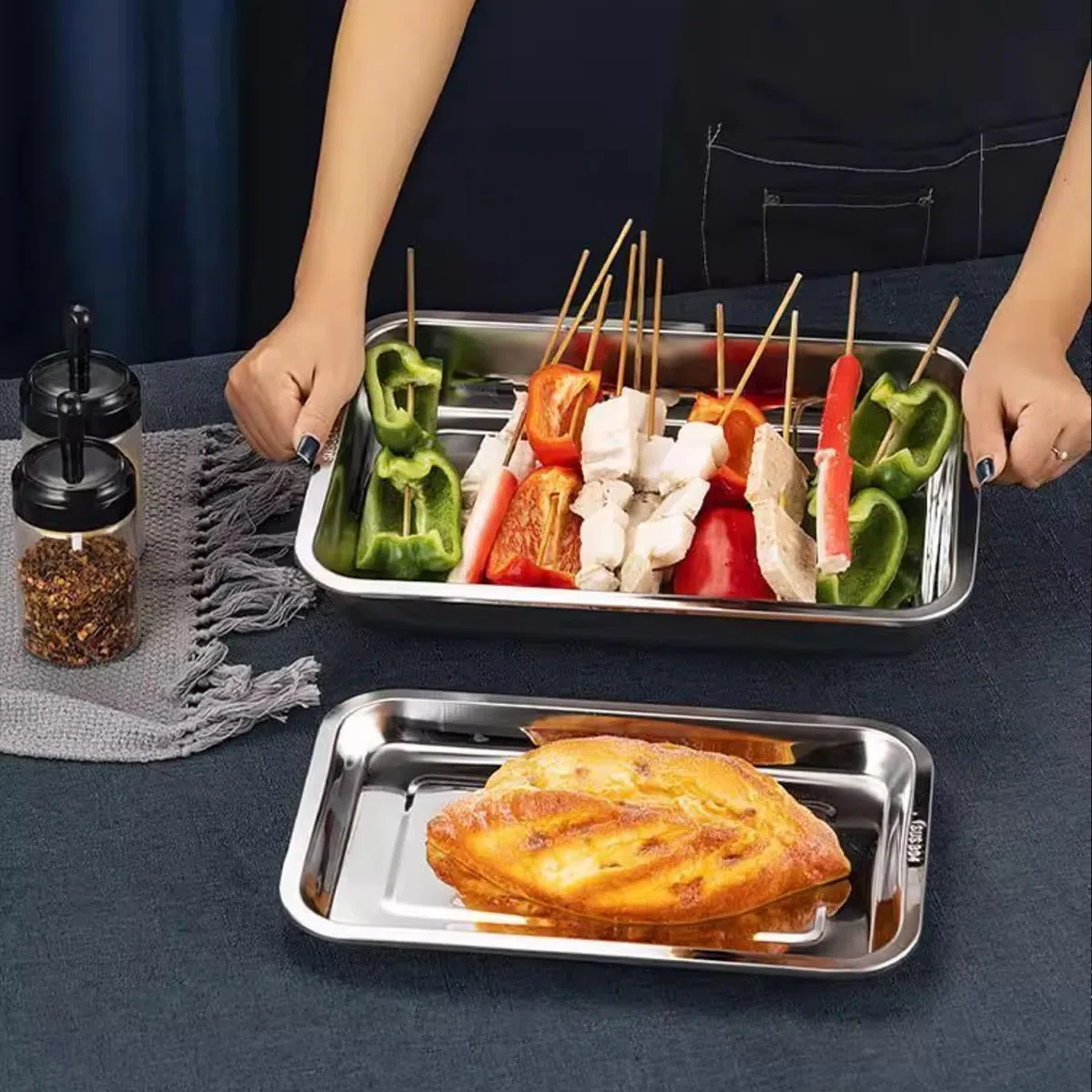 Bandeja Horno Acero Inoxidable 304, Bandeja para Hornear Alimentos, Resistente A Altas Temperaturas, Apta para Horno(60x40x2cm/23.6x15.7x0.8in)