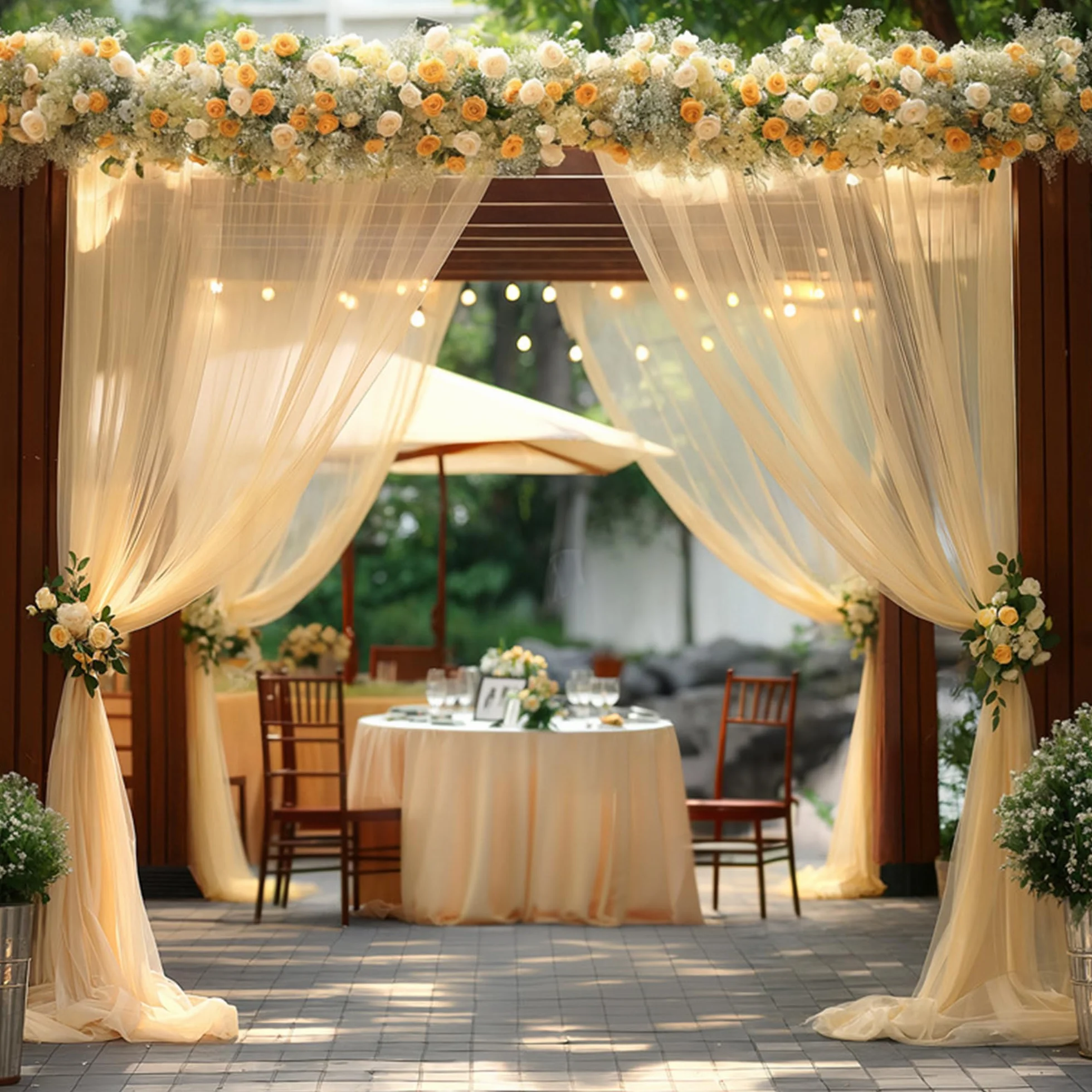 Cortina de Arco de Boda, Cenefa de Boda Cortinas con cenefas, Cenefa Transparente decoración a Mano alzada, Fondo de, para fotografía Fiesta cumpleaños (Marfil, 0,75 x 8 m)