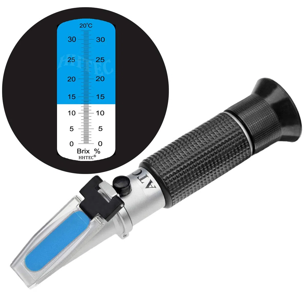 HHTEC Refractómetro Brix 0–32% ATC – Medidor Azúcar para Cerveza, Vino, Fruta y Líquidos Industriales – Alta Precisión