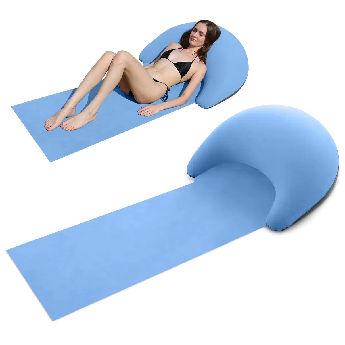 ROUSKY Esterilla de playa con almohada inflable, esterilla portátil, 178 x 76 cm (azul)