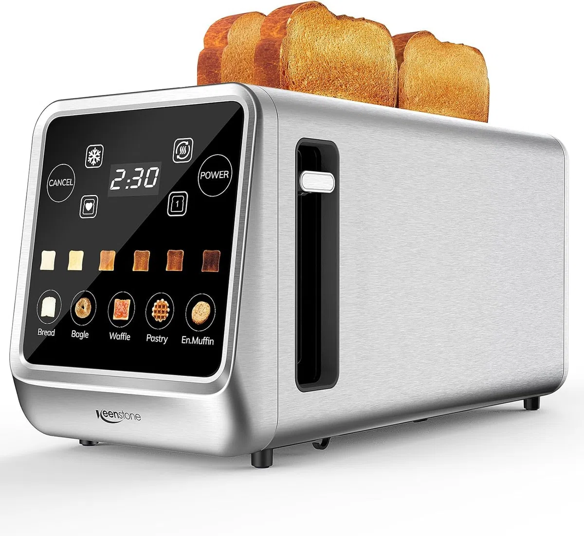 Keenstone tostador de 4 rebanadas, tostador digital inteligente con visualización táctil, función de memoria, tostado de una sola ranura, temporizador, recalentar y descongelar para bagels, pan