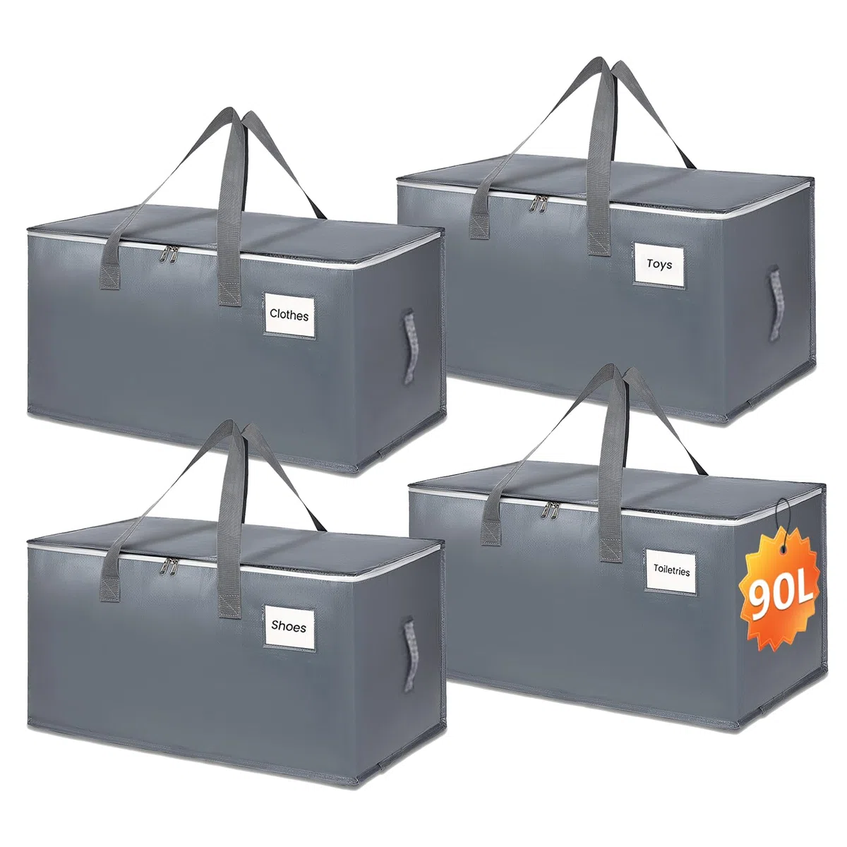 Bolsa de almacenamiento grande, 90 L, bolsa de almacenamiento con tapa y asas reforzadas, impermeable, bolsa plegable para ropa, mantas, edredones, mudanza