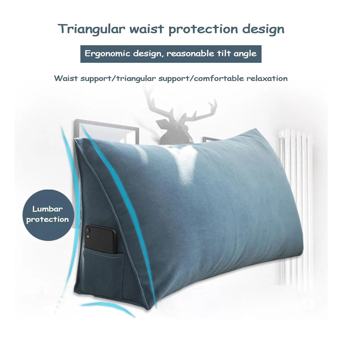 Almohada de apoyo para la espalda, cojín de lectura para cama y sofá, almohada de cuña con funda extraíble, ideal para mayor comodidad y apoyo postural, tamaño 70 x 20 x 50 cm