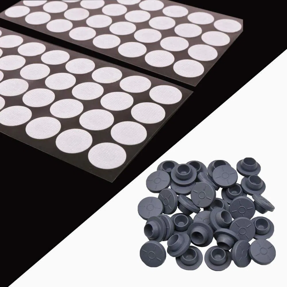 [64 pegatinas de papel de filtro sintético (20 mm de diámetro)]+[64 piezas de puertos de inyección autorreparables (20 mm de tope de goma)]