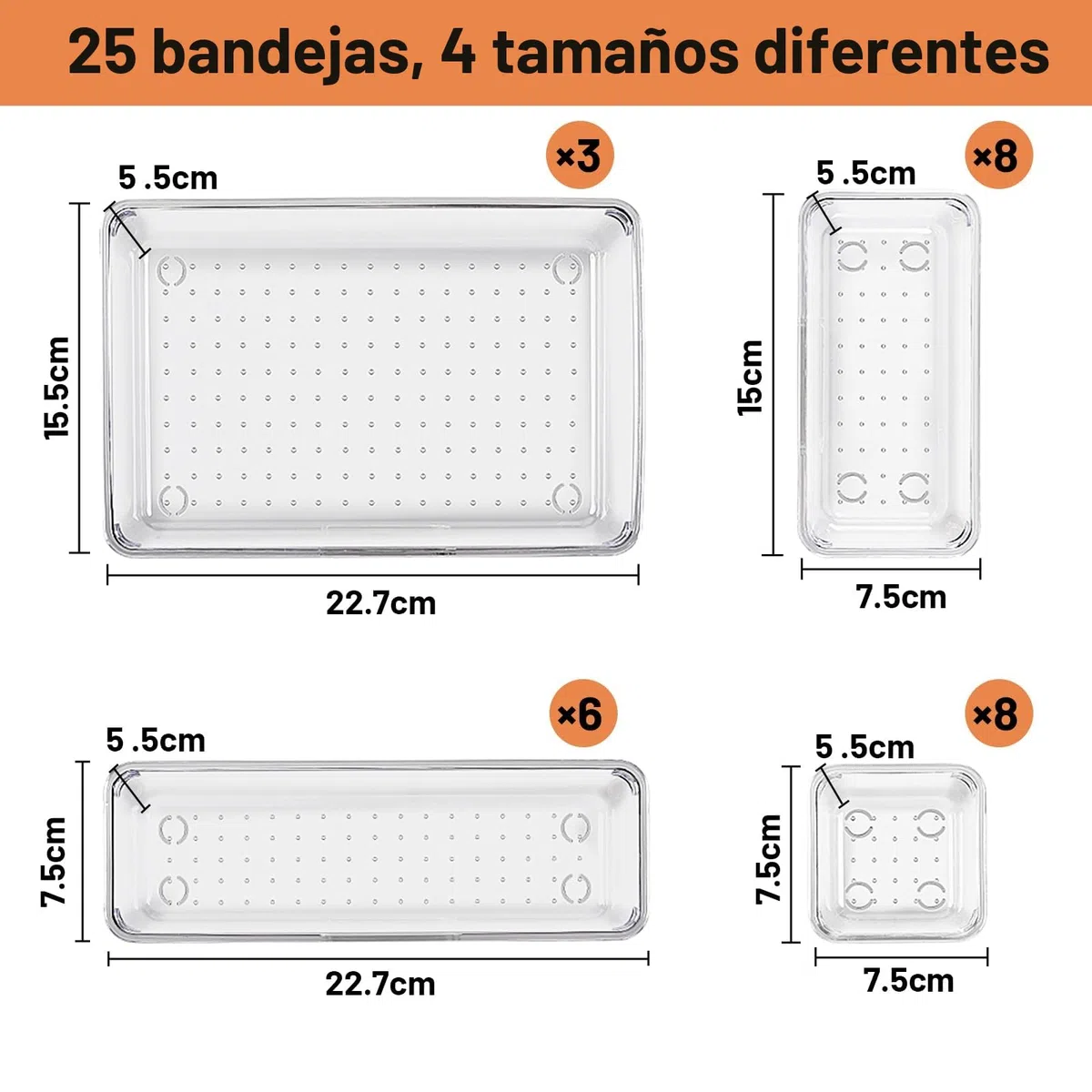 Collazoey 30 piezas Organizadores de Cajones Transparentes,con Organizador de tocador de 4 Tamaños,Organizadores de Cosméticos Transparentes Antideslizantes para Baño,Tocador,Cocina,Oficina (25)