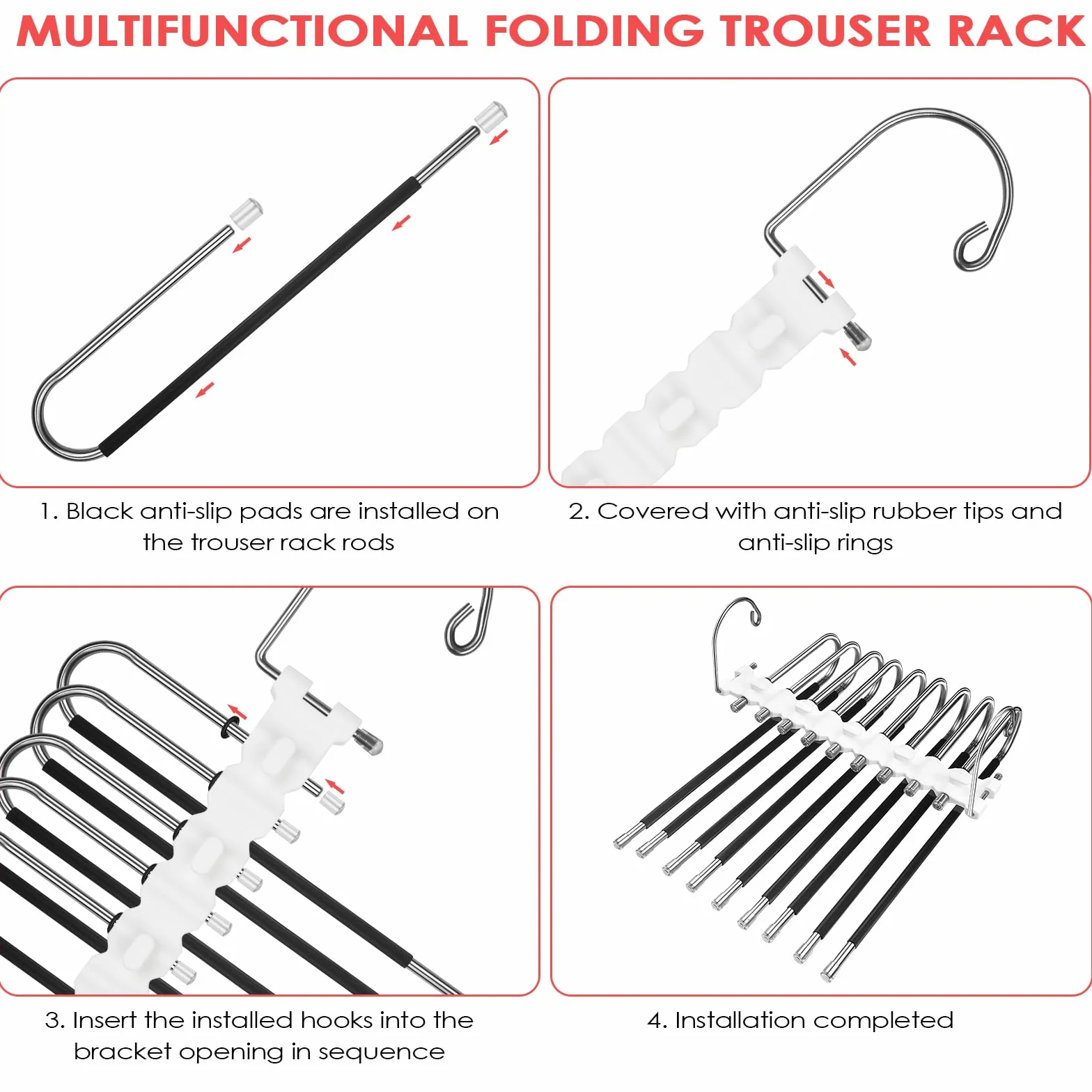 2 Piezas Perchas para Pantalones 9 en 1, Perchas Pantalones Ahorra Espacio, Plegables Acero Inoxidable Pantalon, Pantalonero Multiple Armario Porta Pantaloni, Multi - Functional Pants Rack