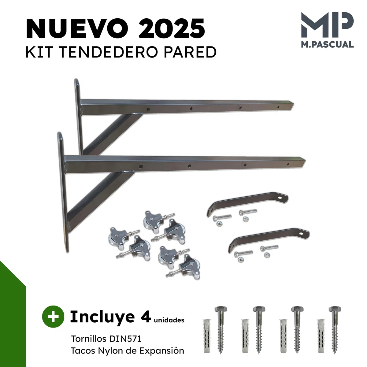 Tendedero con escuadra 550 x 20 mm + 6 Poleas INOX 40 mm | Negro | Interior y Exterior