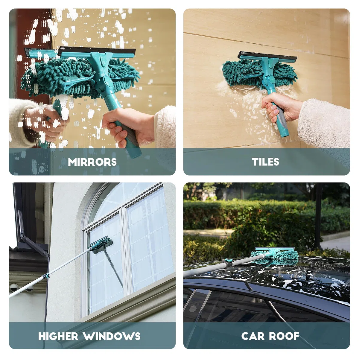 TelesPro Rasqueta de ventana de 20 pies de alto alcance con poste de extensión de 5 a 12 pies, herramienta de limpieza de ventanas con poste telescópico de 3 etapas, kit de limpieza de ventanas con