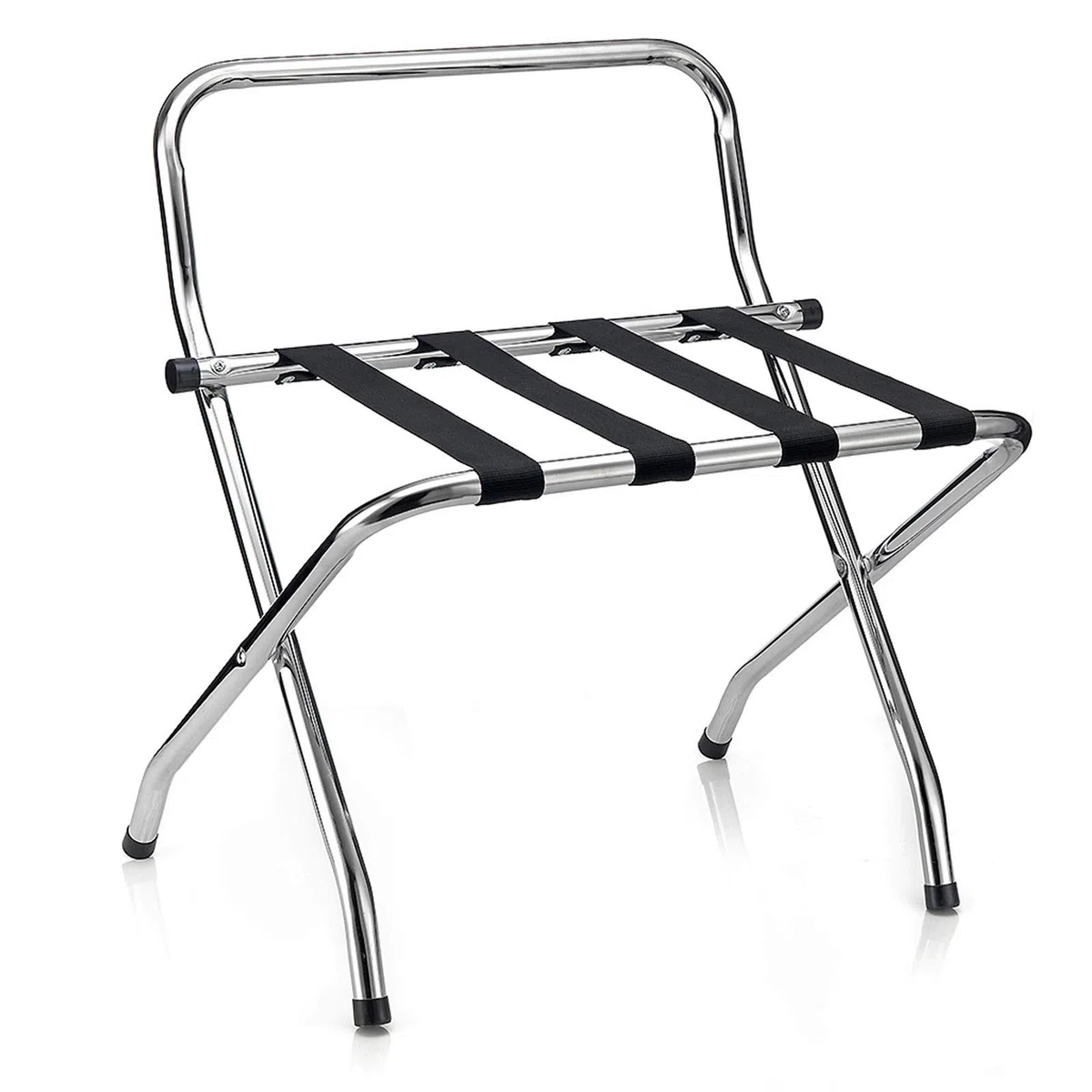 CARO-Möbel Soporte para maletas, con protección de pared, soporte para maletas, metal cromado, plegable