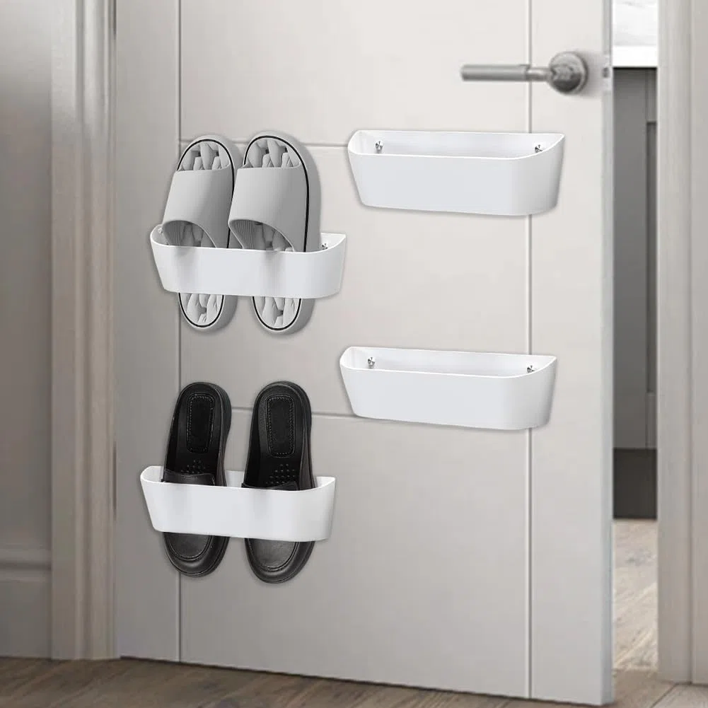 FARYODI 4 soportes para zapatos de pared para autocaravana, con agujeros perforados autoadhesivos para acampar, zapatero de pared, para camping, baño, salón (blanco)