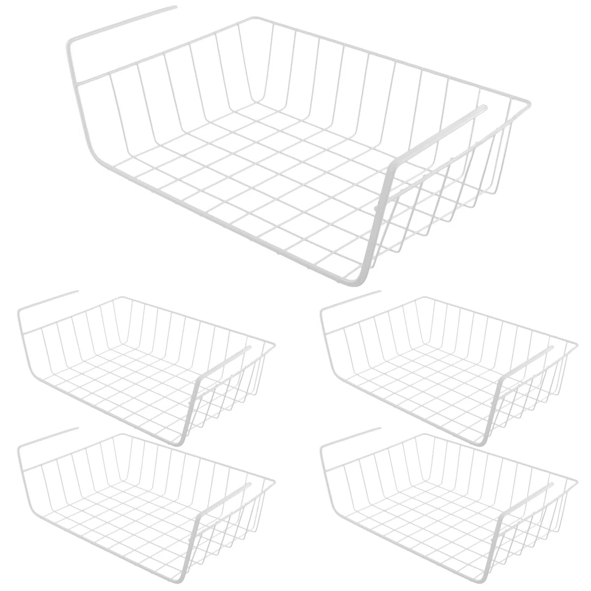 FUNSUEI 5 Cestas Colgantes para Baldas de Armario Interior, Cestas Blancas Organizadoras Debajo de Estantes para Armario, Cocina, Oficina y Cuarto de Baño, 32 x 22 x 8 cm