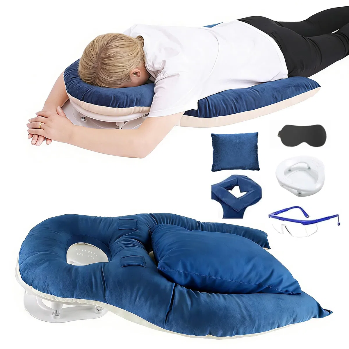 Almohada de masaje de espuma viscoelástica ergonómica para dormir y dormir boca abajo, recuperación de vitrectomía quirúrgica, agradable para la piel, masaje reposacabezas