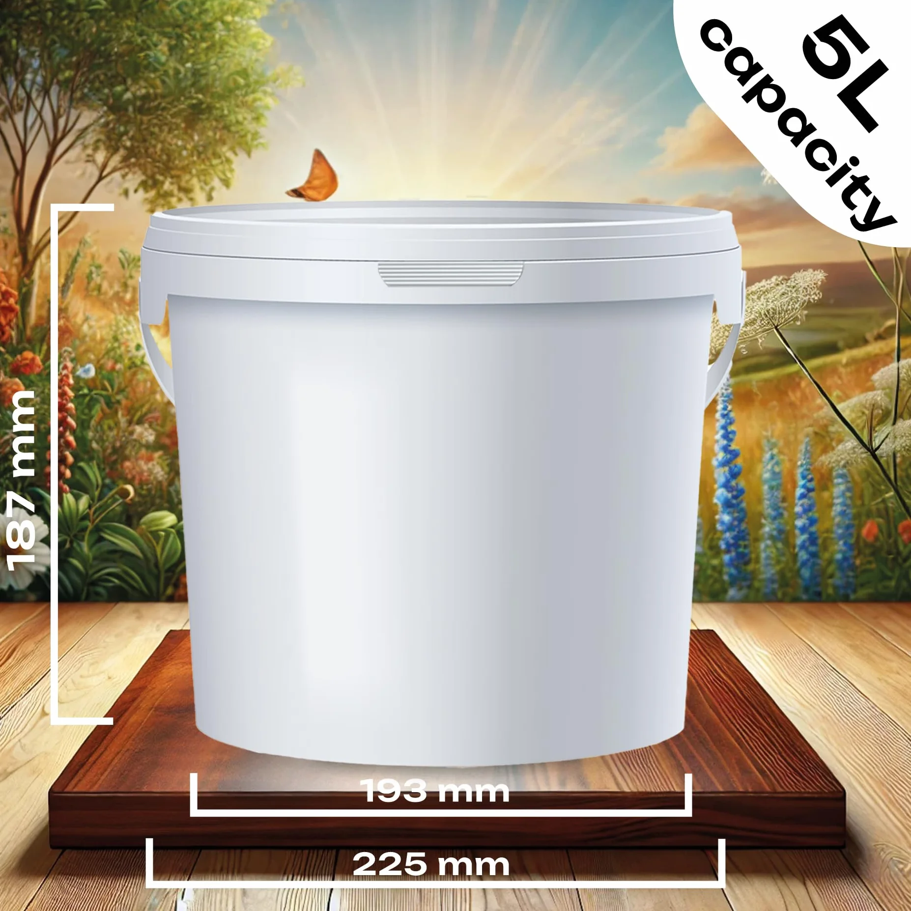 POSH Cubo con tapa de 5 l – Blanco, plástico, apto para alimentos, a prueba de fugas, inodoro, robusto, estable, hermético, cubo con asa (5, 5L)