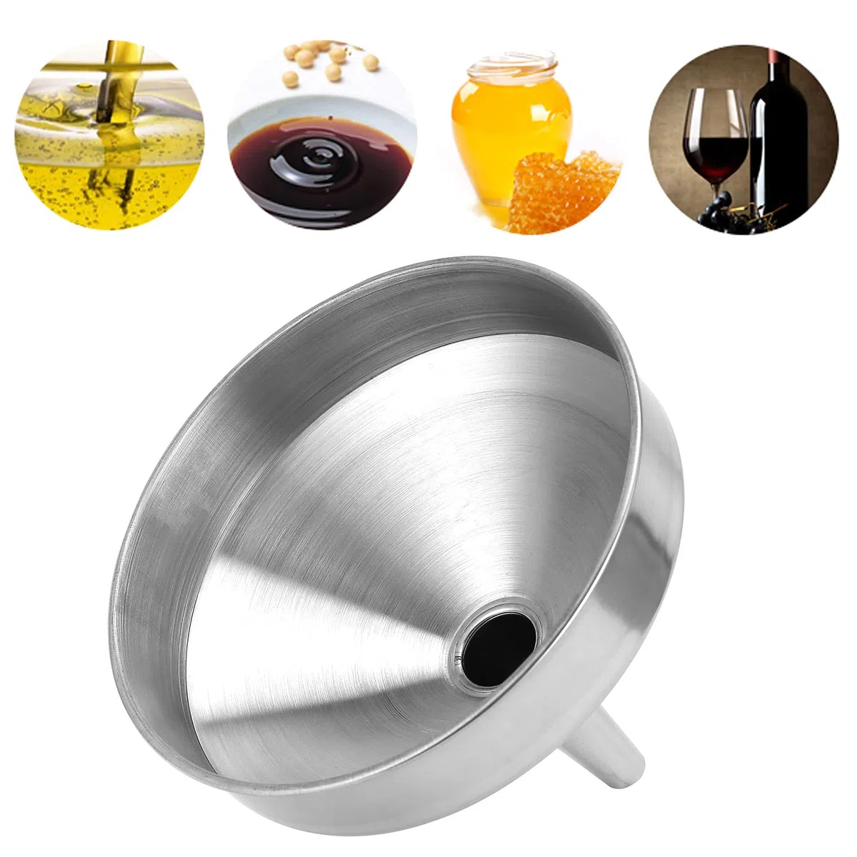 Embudo de Acero Inoxidable, Embudo de Cocina con Mango de Mermelada para Botellas de Llenado Transferir Especias Líquidos (15cm)