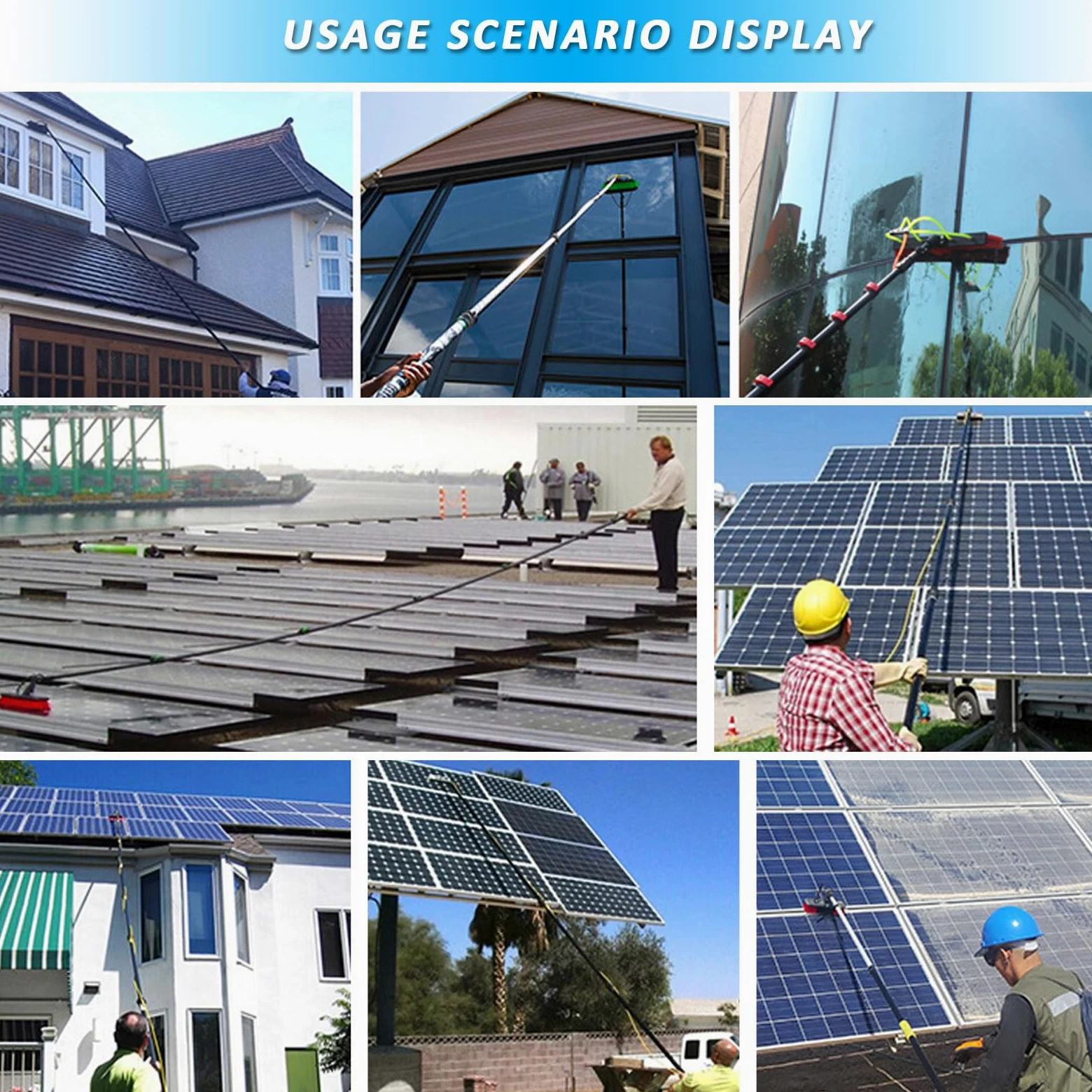 Limpiador de ventanas telescópico alimentado por agua, kit de limpieza de paneles solares, equipo de limpieza de techo, poste de limpieza de vidrio extensible para un uso eficiente en exteriores