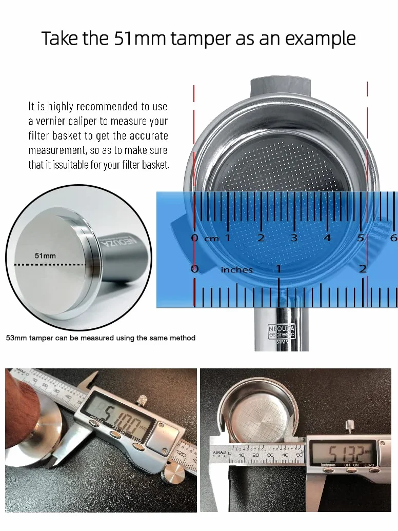 NEOUZA Herramienta de accesorios de máquina de café, antiadherente, mango refinado, base plana de acero inoxidable (51 mm, negro mate)