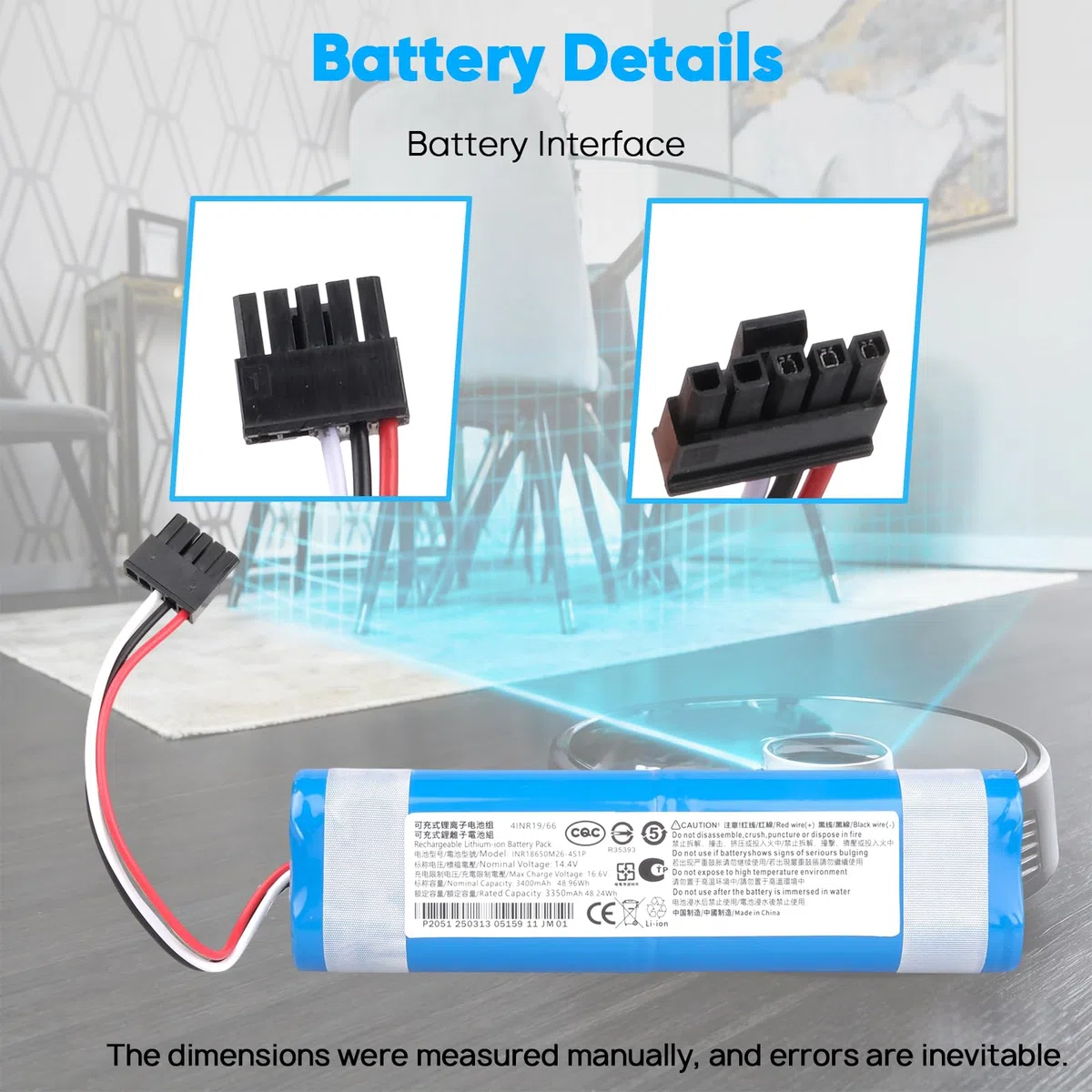 3400mAh 14,4 V Batería Compatible con Xiaomi Mop, Mop 2S, Mop Pro, Mop P Aspiradoras Robot, Conga 3290, 3390, 3490, 3590, 3690, 3790, 3890 Aspiradoras Robot STYTJ02YM XMSTJQR2S