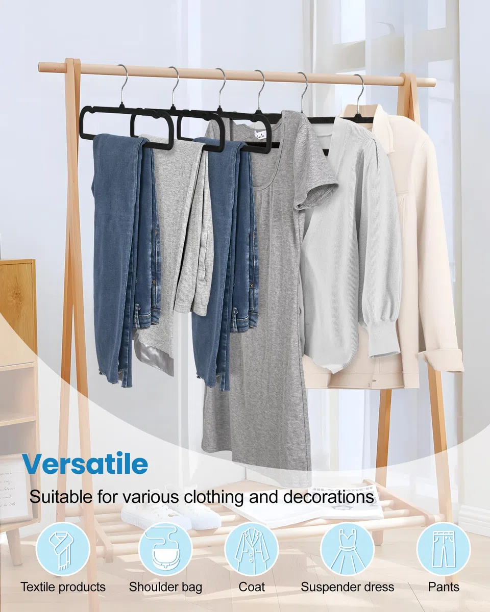 Perchas de terciopelo para pantalones con barra antideslizante, paquete de 20 perchas de fieltro para armario, perchas delgadas y elegantes que ahorran espacio, gancho giratorio de 360°, perchas para