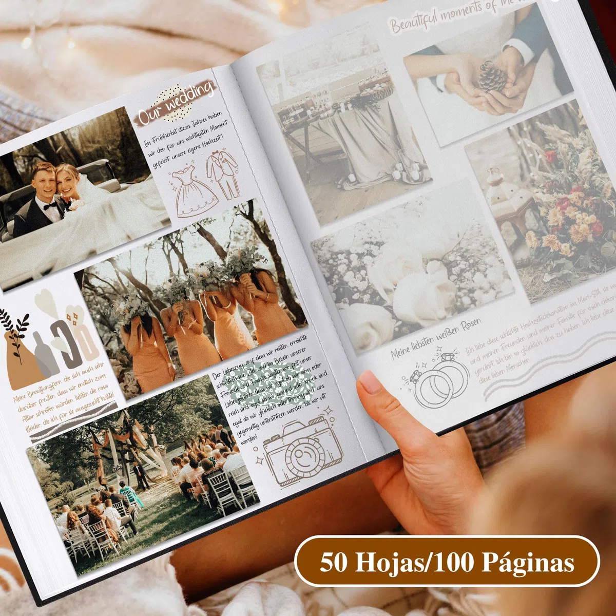 Lanpn Álbum Fotos Scrapbook Personalizable, Grande Lino DIY Album Foto Scrapbooking 100 Páginas Blancas con separadores de celofán, Para fotos de 9x13cm 10x15cm 13x18cm (Gris, 30x33,5cm)