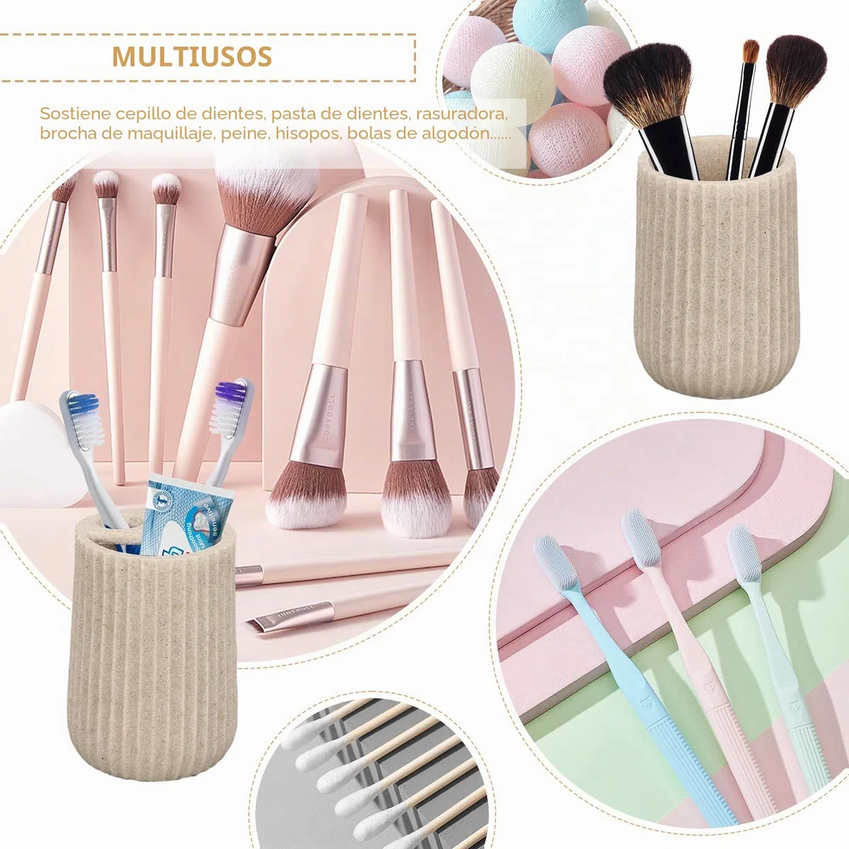 Tefola Juego de Baño de Resina de - 4 Piezas - Botella de Loción de 250 ml, Vaso para Enjuague Bucal, Soporte para Cepillo de Dientes, Jabonera - Juego de Accesorios de Baño - Beige
