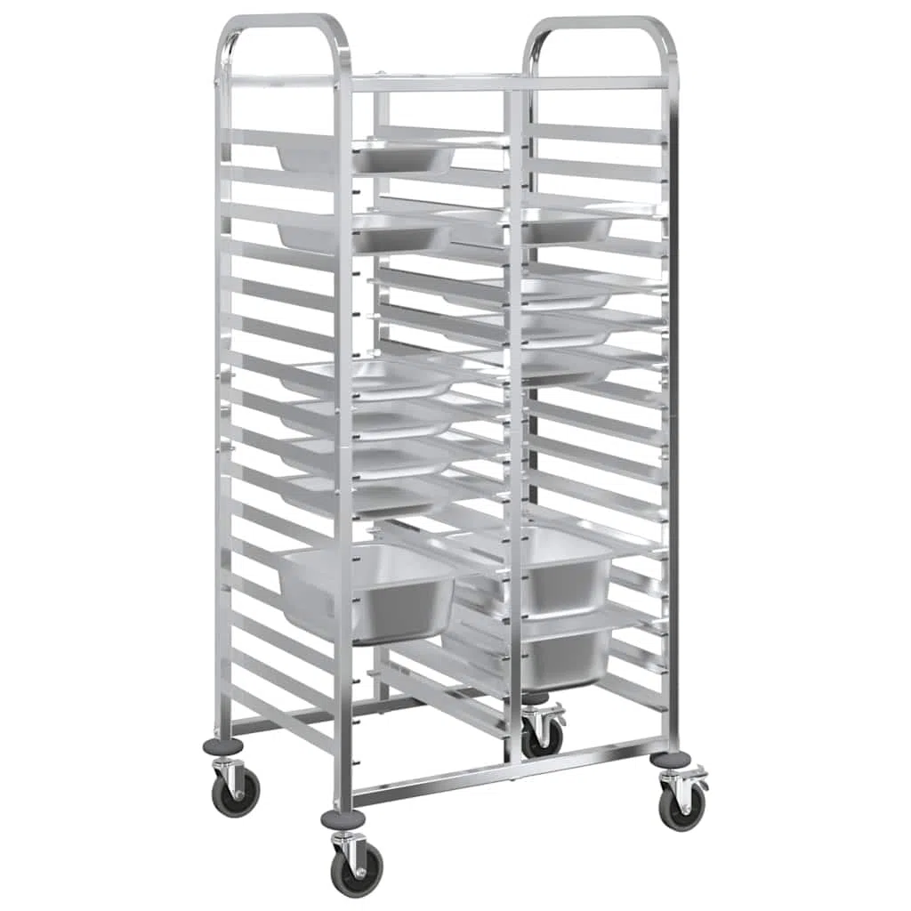 Carro de bandeja de acero inoxidable 75 x 55 x 162,5 cm con 32 contenedores GN 1/1, enrollable con 4 ruedas giratorias, ahorra espacio para cocina y gastronomía, estante estable y organizador