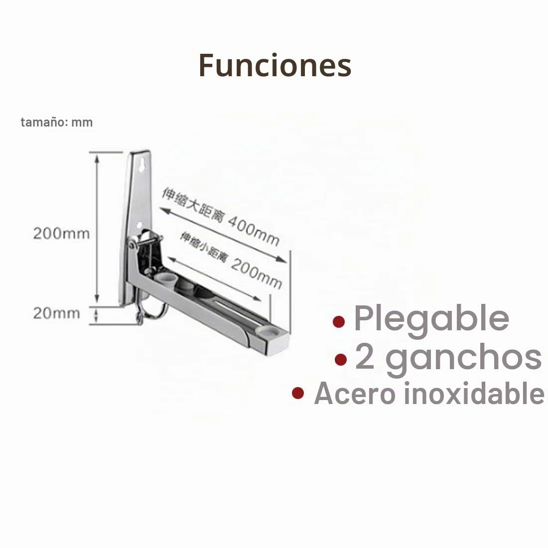 LOKEKE Soporte de pared plegable de acero inoxidable para horno microondas con ganchos de remolque