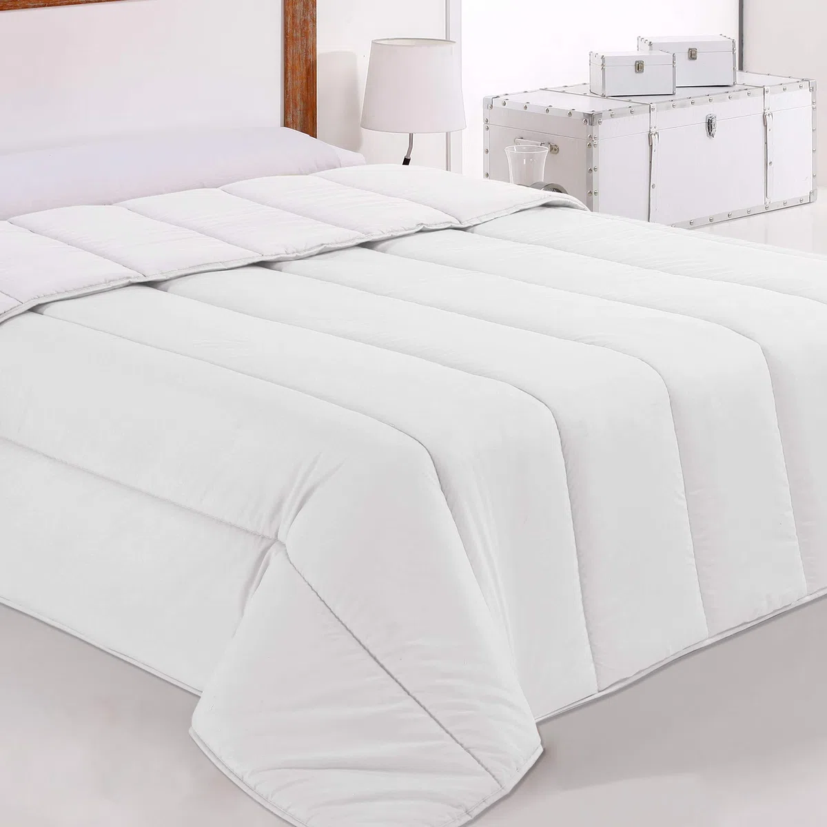 Belnou Edredon Relleno Nordico Tacto Pluma. Blanco Liso. Microfibra y Fibra Hueca. Grueso Blando Comodo Ligero. Diseño y Calidad. Seda 400 gr. 240x220 cm Cama 150/160 cm