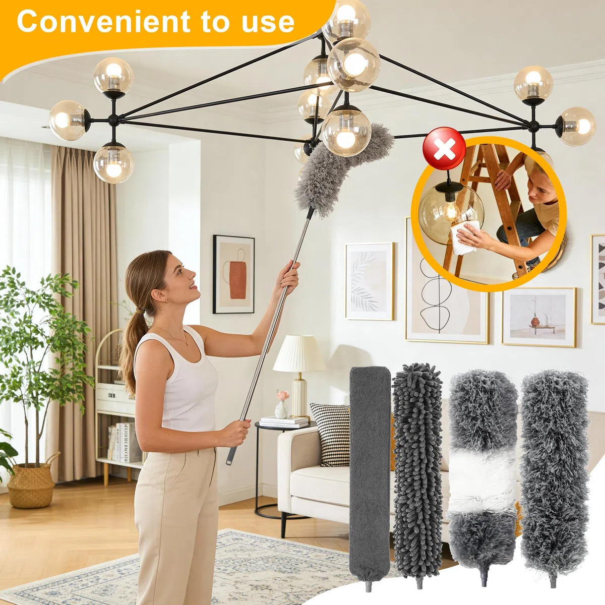 12 Piezas Plumero Atrapapolvo, Largo Plumero Telescopico Extensible, Longitud telescópica hasta 2,45 Metros, Lavable, para Limpieza de techos, Ventiladores de Techo y candelabros