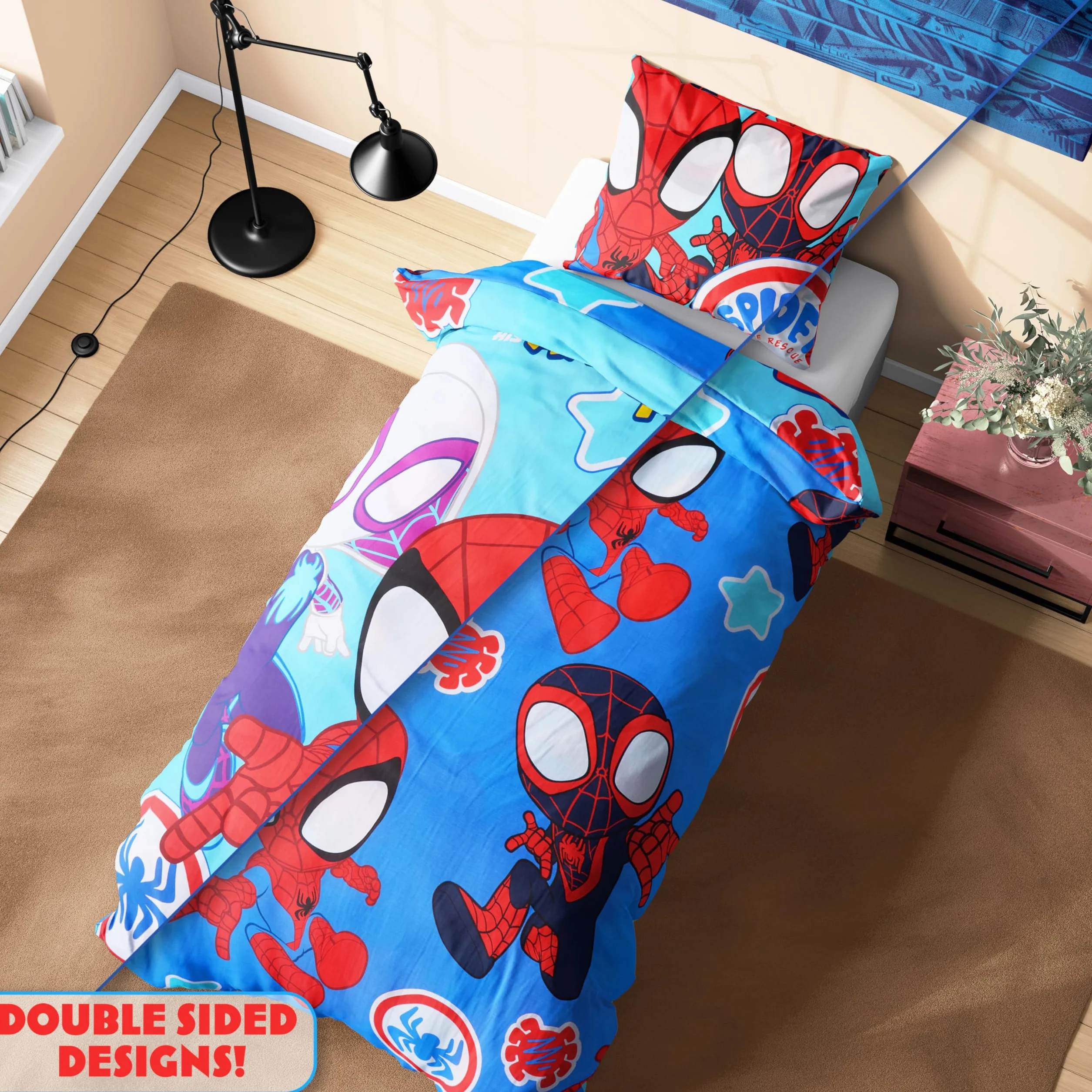 Marvel Spiderman Juegos de Fundas Nórdicas, Pack con Funda Edredón Niño y Almohadas - Talla Única (Azul Spidey)