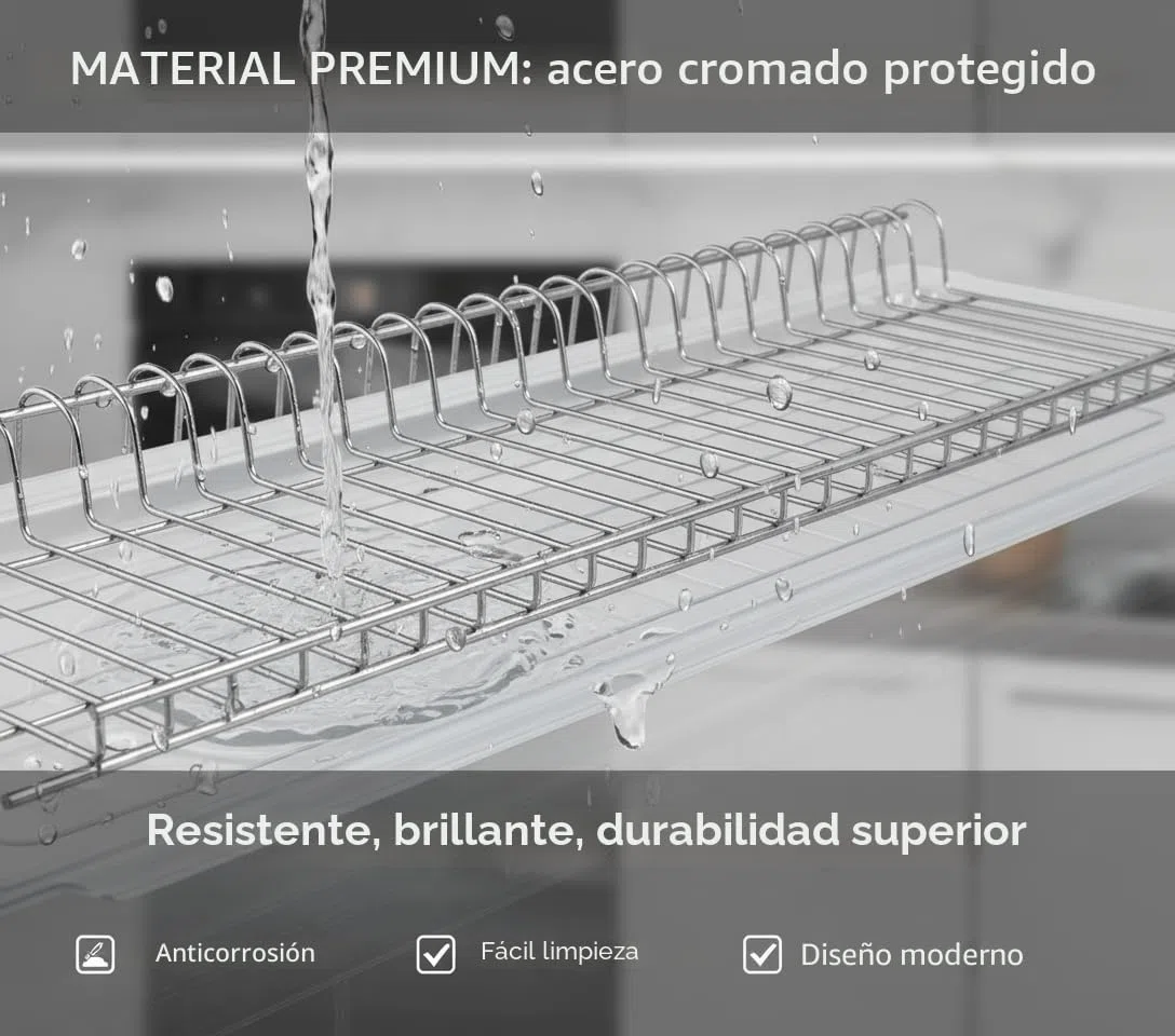 Escurridor de acero inoxidable con bandeja de goteo fabricado en Italia (76 cm para armario de 80 cm)