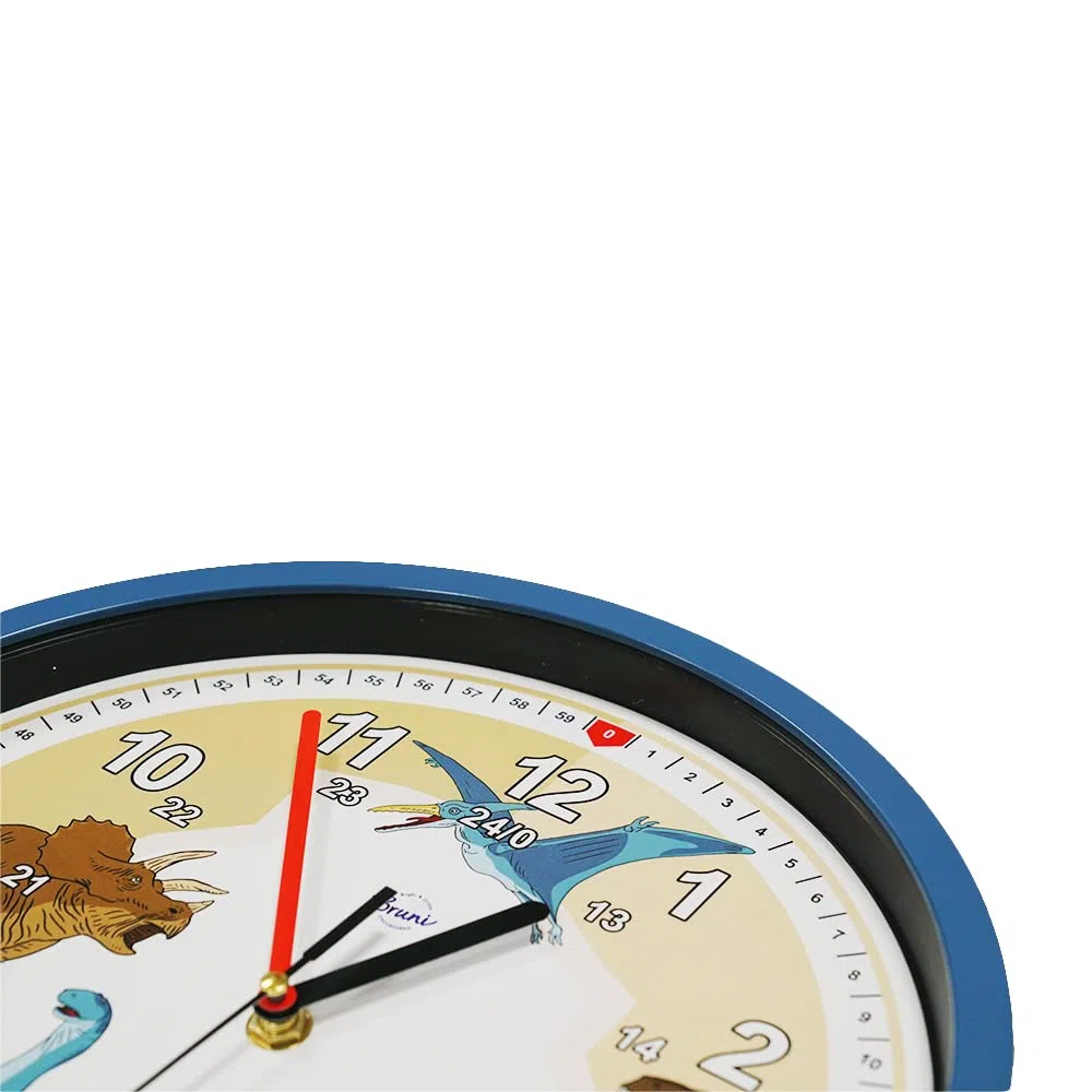 Bruni Reloj de pared infantil con diseño de dinosaurios, para niños y niñas, sin ruido de tictac, silencioso
