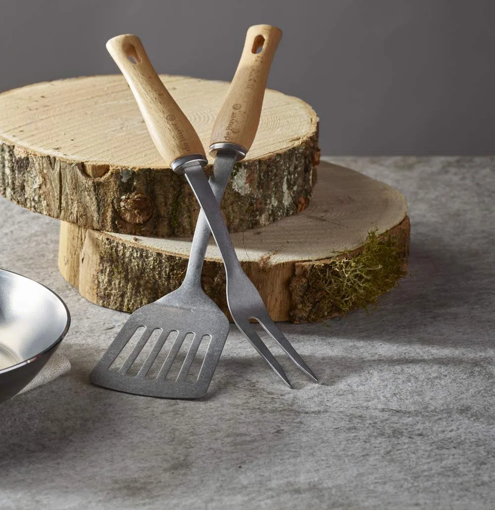 De Buyer 2701.09 - Cuchara para espagueti (acero inoxidable, mango de madera)