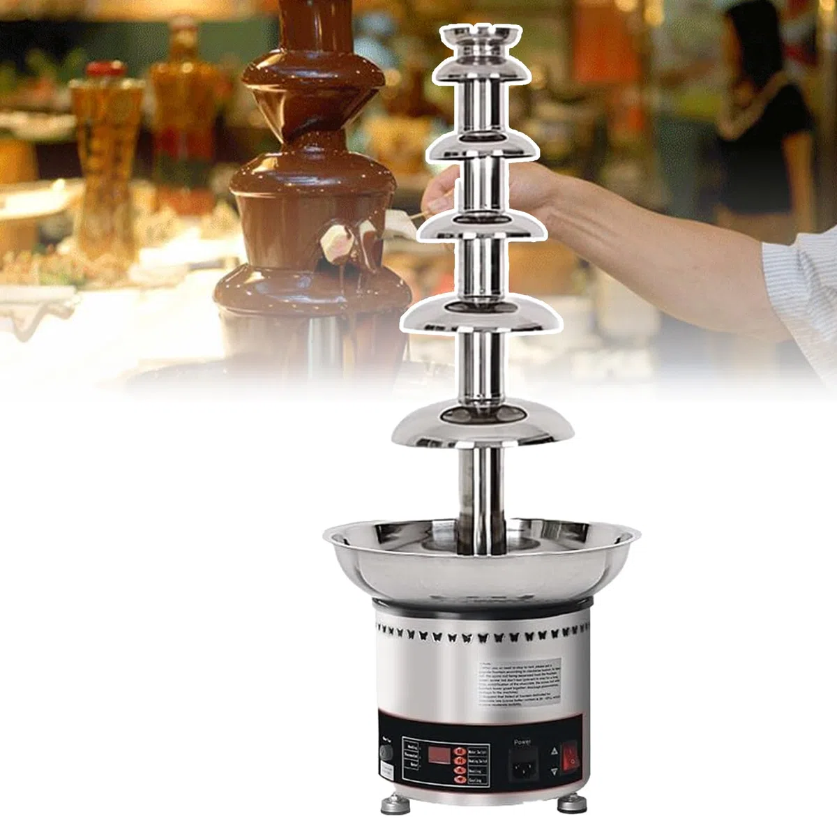 Fuente De Chocolate Profesional, Torre De Fondue De Chocolate Caliente Comercial 4/5/6 Niveles En Acero Inoxidable para Derretir Y Calentar Nachos, Queso, Licores En Fiestas Y Bodas