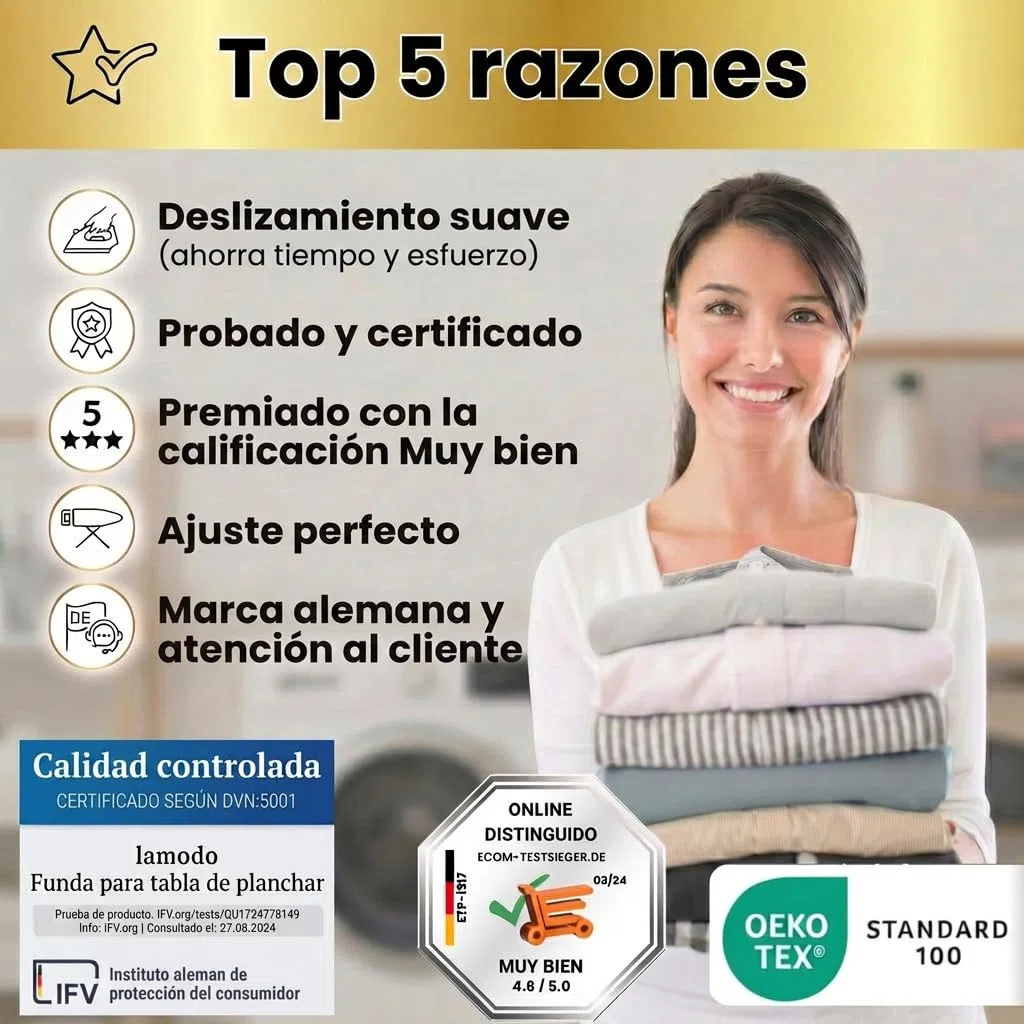 Funda para Tabla de Planchar 120x40 cm - Funda para Tabla de Planchar de algodón 100% - Apta para Planchado con Vapor - Acolchado Extra Grueso + elástico y Tensor, M