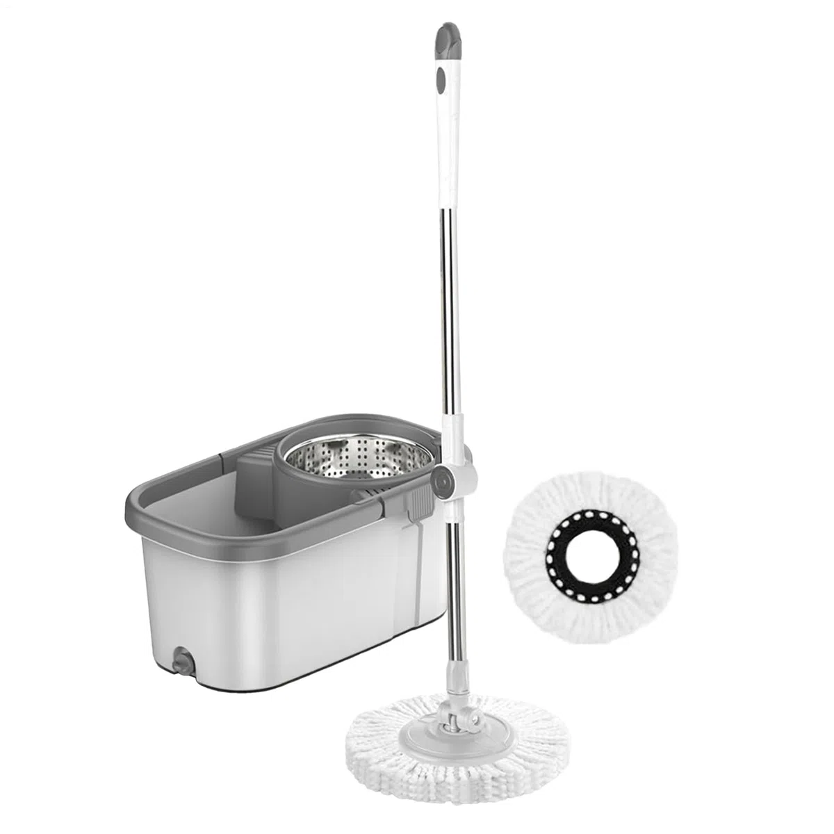 Set de Limpieza con Mopa y Cubo Mango Ajustable Ligero | Kit Cubo Giratorio Con Escurridor Para Suelos de Hogar, incluyendo Azulejos, Mármol, Cocina, Baño y Sala de Estar