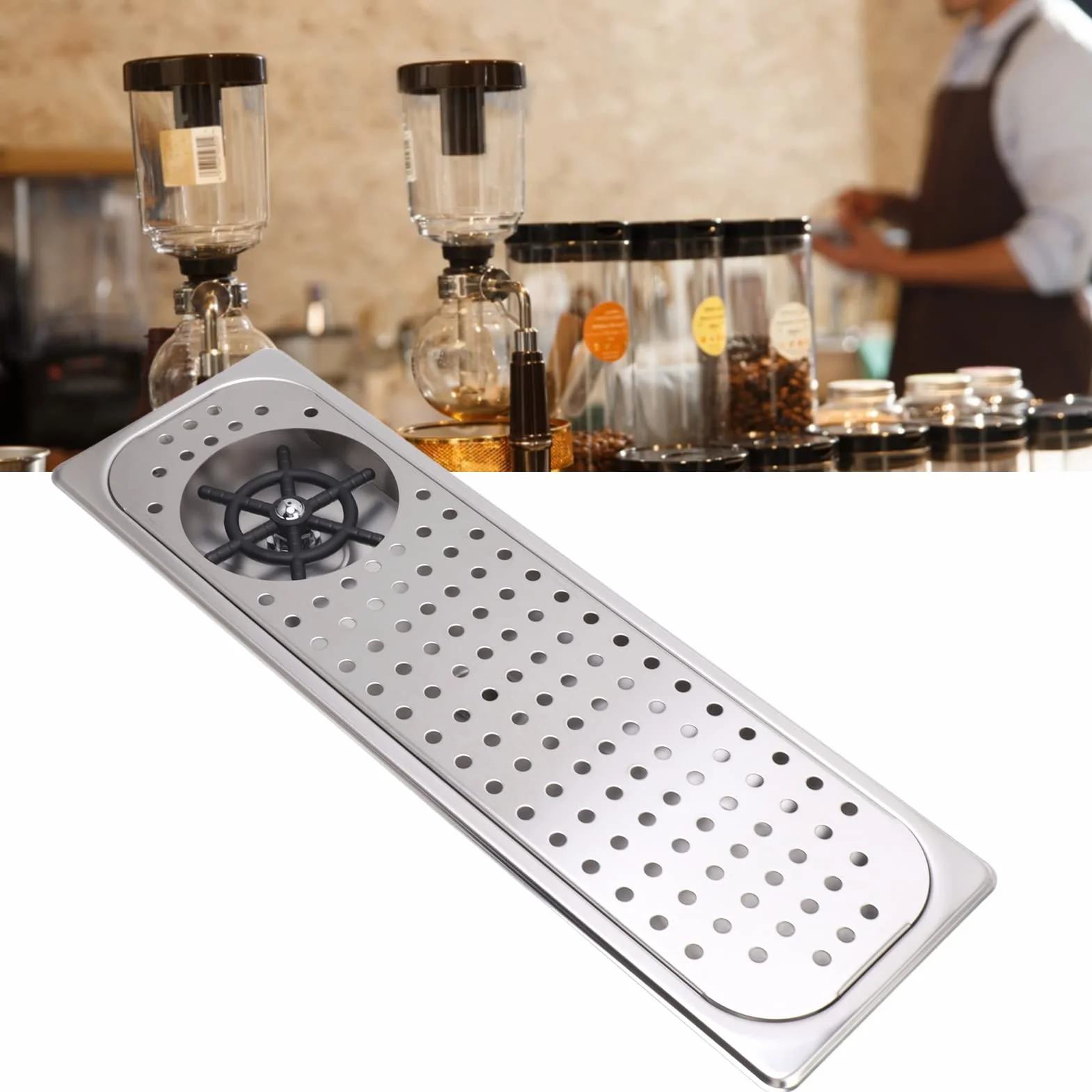 Limpiador de tazas, enjuague de botellas, enjuague de tazas, enjuague de limpieza de vidrio con manguera de bandeja de goteo de drenaje para bar, cafetería (acero inoxidable, color B)