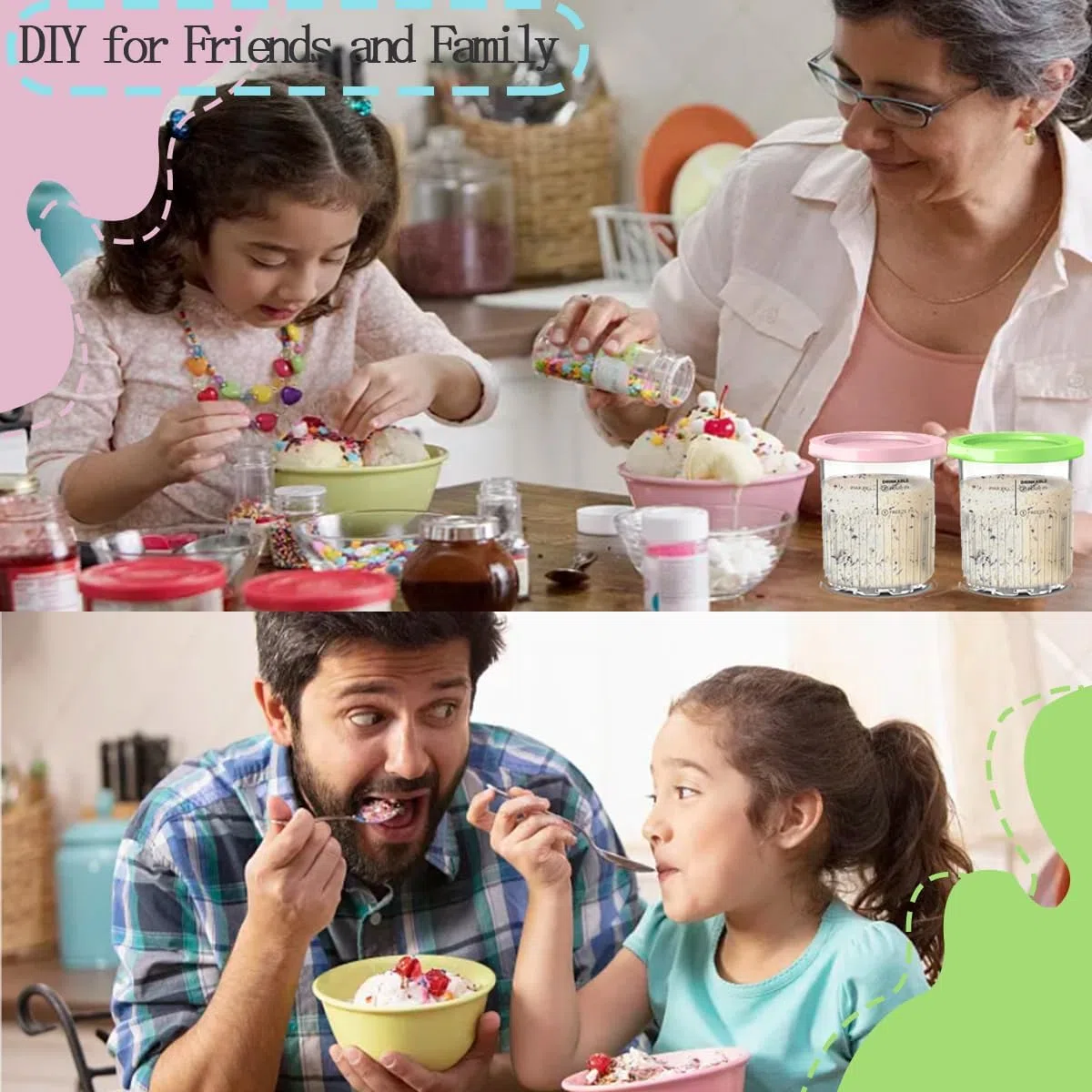 4 Piezas Recipientes de Helado para Ninja Creami,Recipientes Pequeños para Alimentos,Recipientes de Plástico,con Tapas y 4 Bolas