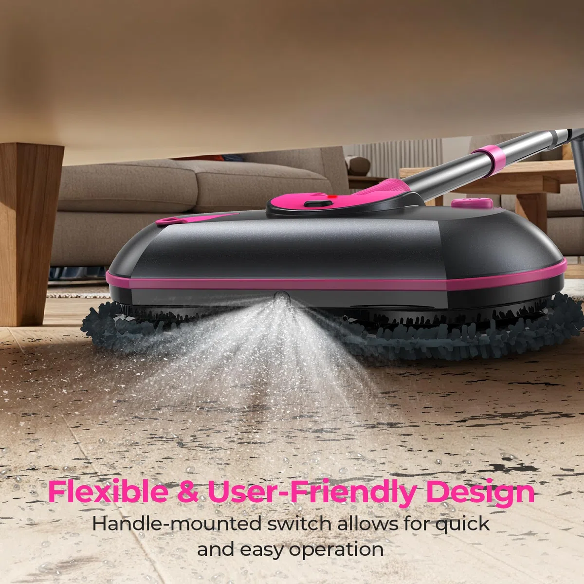 ScrubWiz Trapeador eléctrico inalámbrico, mopa giratoria eléctrica con spray de agua, potente limpiador de pisos, limpieza y cera súper silenciosa, blanco y negro