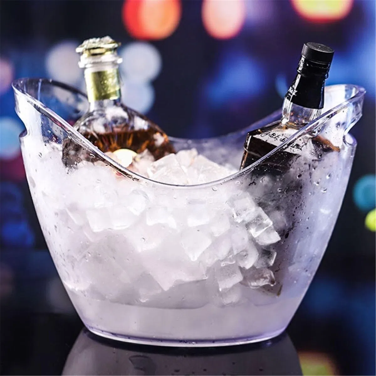 Cubitera, Cubo de Hielo Almacenamiento Ovalado acrílico 8l, bañera Multicolor for Bebidas, Botellas Vino y champán, Fiestas(Orange)