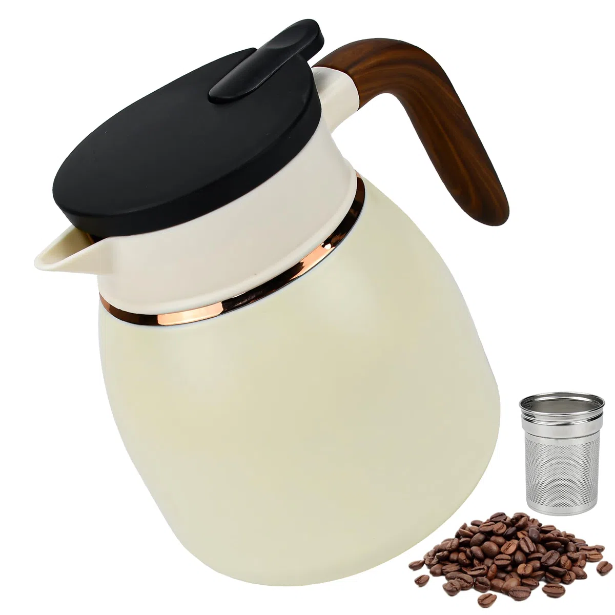 Jarra Térmica para Café de Acero Inoxidable Jarra de Café de Doble Pared al Vacío Jarra Aislante con Colador de Té Desmontable para Café Té Agua Bebida (Blanca)