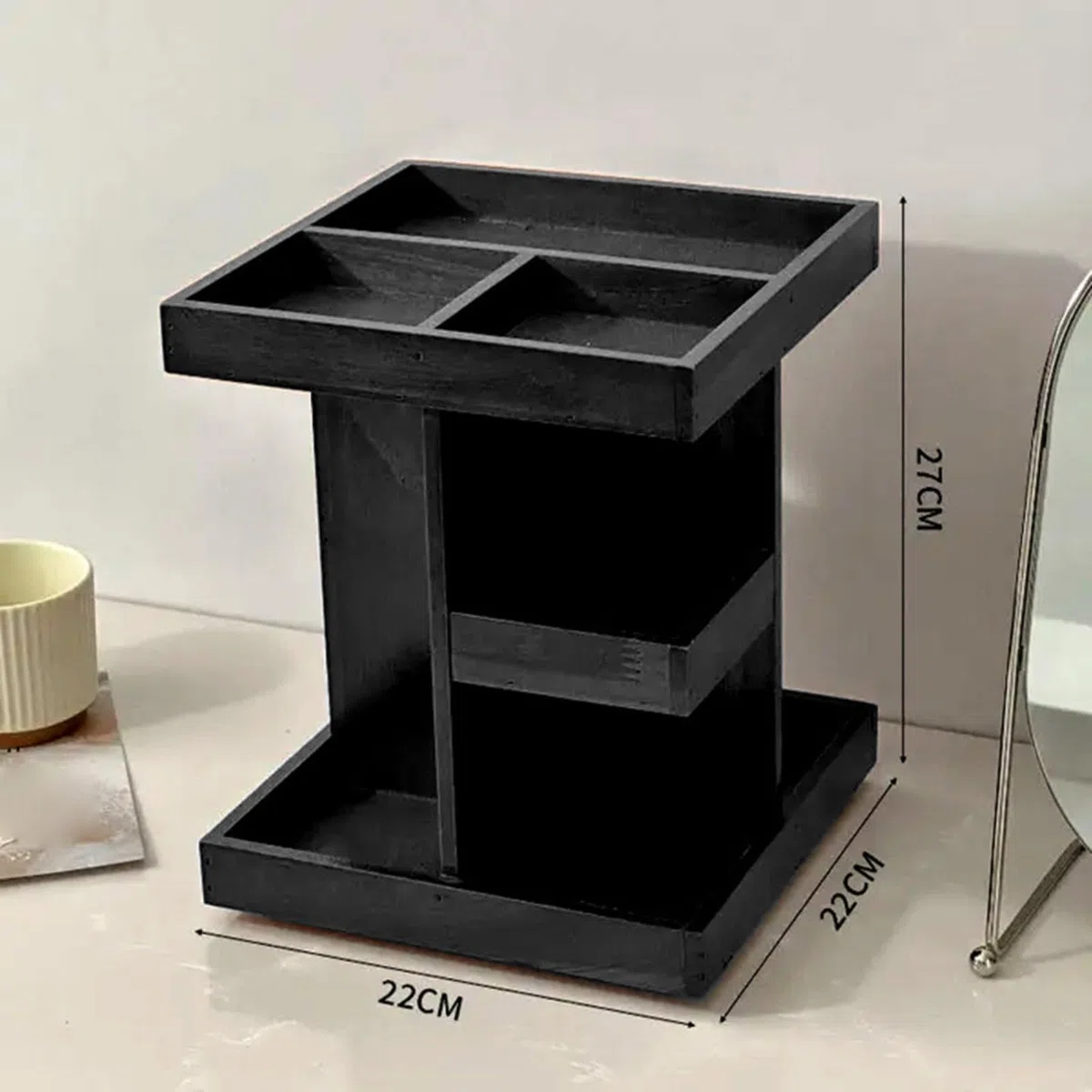 Organizador de perfume giratorio de 360° para hombre, soporte de reloj de colonia de madera de 3 niveles con bandeja de almacenamiento multicompartimento de gran capacidad para artículos