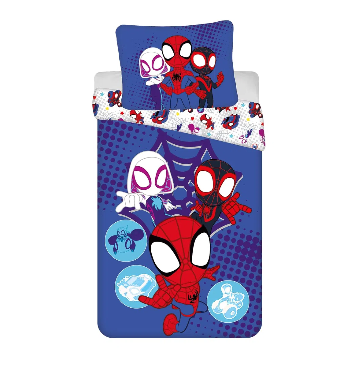 Spidey y Sus Amigos Funda Nórdica Cama 90 140x200 + Funda Almohada 70x90 | Ropa de cama reversible | Algodón natural transpirable Oeko-Tex | Licencia Marvel | 3-8 años | Regalo | Lavable a máquina