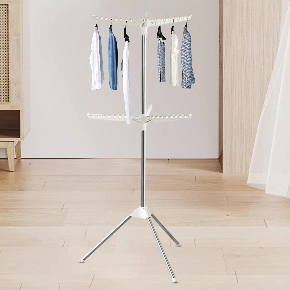Tendedero Vertical de Ropa, trípode Plegable, Estante portátil con 3 Brazos giratorios, tendedero Plegable para Interiores, Estante de lavandería de pie, Perchero de Vapor