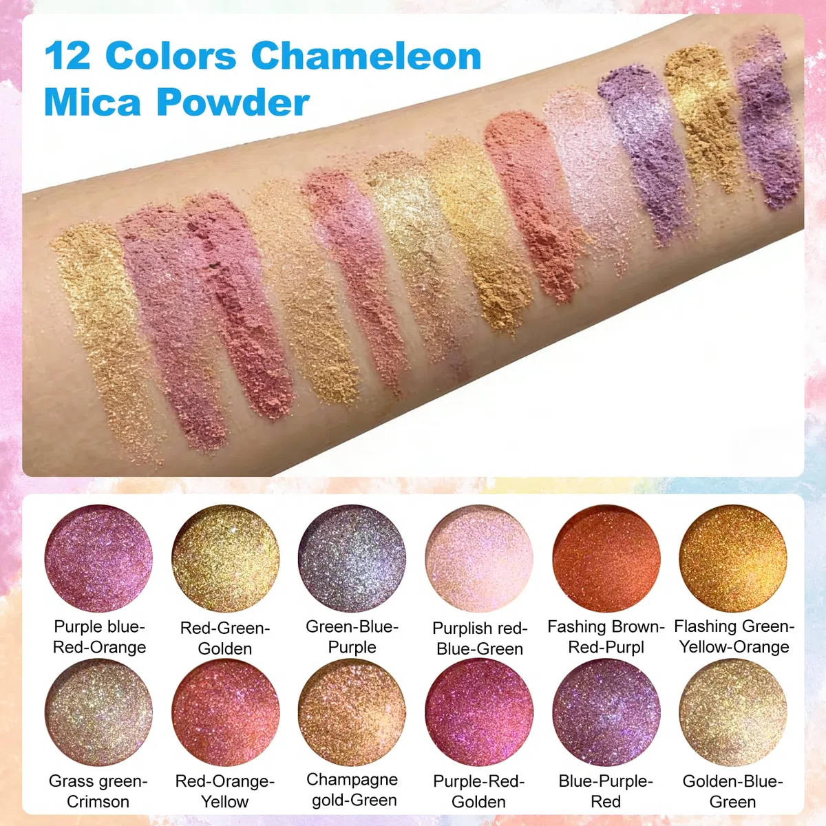 Polvo de Mica Camaleón, 12 Colores x 5g Pigmentos Para Resina Epoxi, Tintes en Polvo de Perla Para Epoxy Resin, Jabón, Velas, Hacer Joyas, Bombas de Baño, Arte Uñas, Limo, Conjunto A