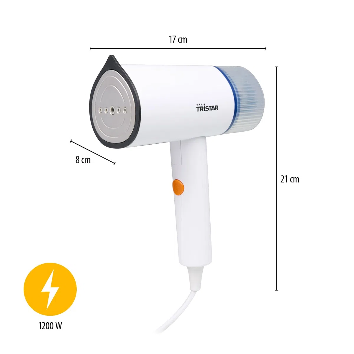 Tristar Vaporizador de Mano Para Ropa, Depósito de Agua de 110 ml, 1200 W de Potencia, Mango Plegable, Diseño Compacto Para Refrescar Prendas, ST-8960