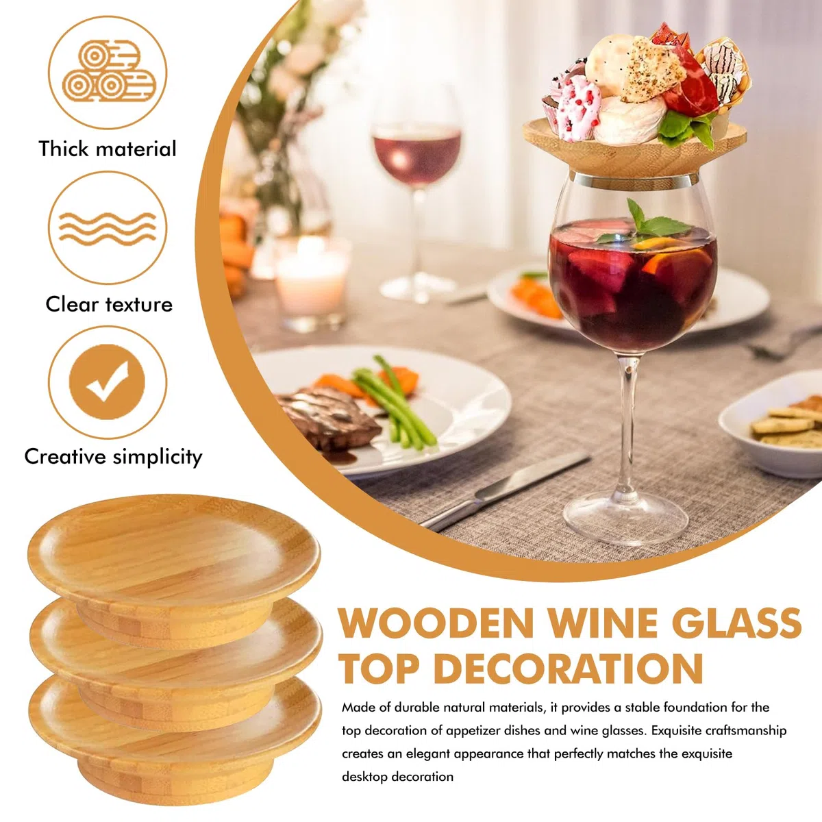 12 adornos para copas de vino, de madera, para postres, fiestas y cenas familiares (edición de madera)