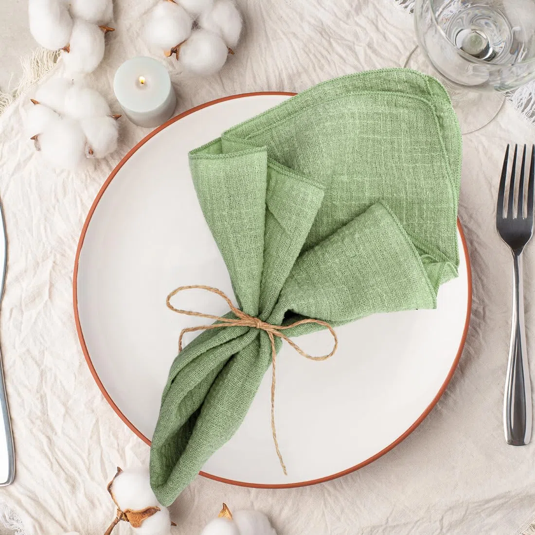 RANJIMA Servilletas de Tela, 42x42cm 100% Algodón Servilletas de Tela Rústicas Grandes para Navidad Cumpleaños Bodas Bautismo Decoración de Mesa Paquete de 12Pcs,Verde Salvia