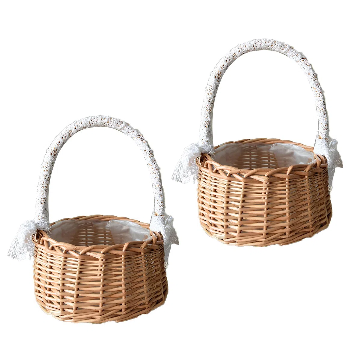 2 Piezas Cestas Pequeñas Mimbre con Asa, Boda Flor Cesta, Cesta de Paja, Cesta para Comuniones, Cestas Tejidas con Lazo, Cesta de Flores Tejida para Boda Ceremonia Fiesta, Decoración Del Jardín